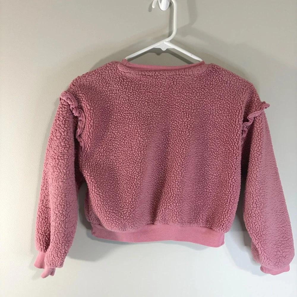 DKNY‎ Girls Pink Sherpa Fleece Ruffle Shoulder Sweatshirt Pullover Size 6X